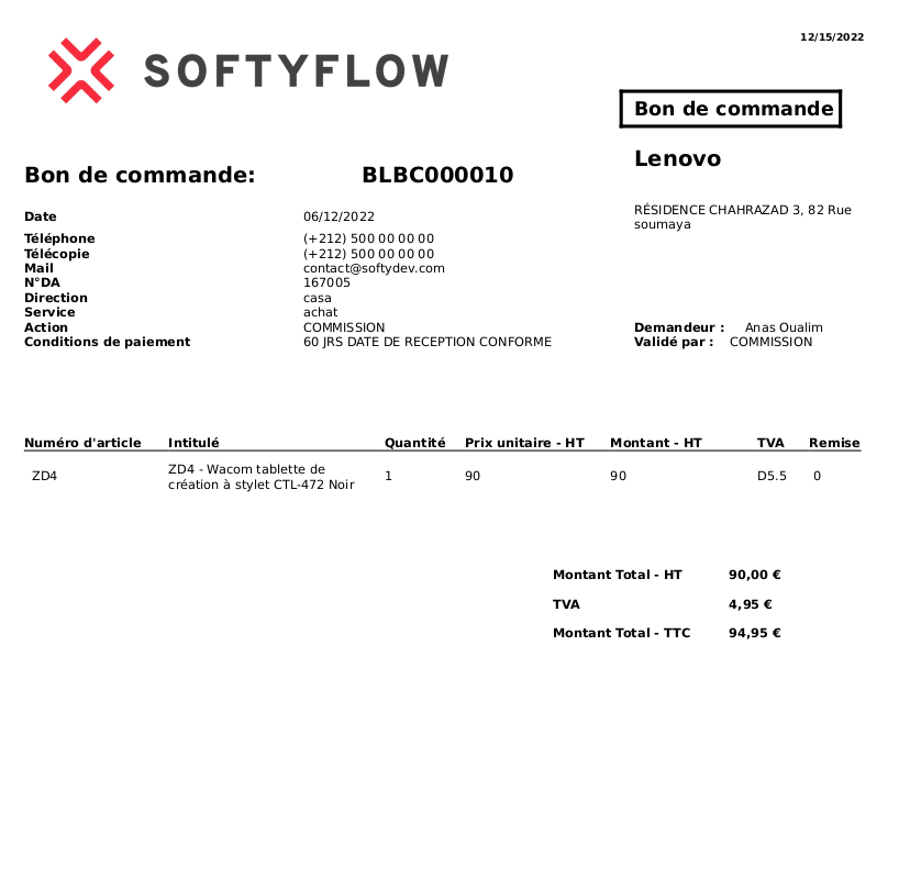 Exemple bon de commande