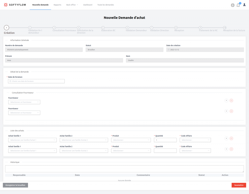 Application de demande d'achat Softyflow