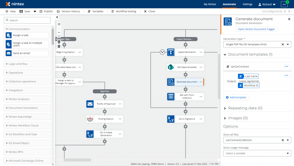 capture de la plateforme Nintex