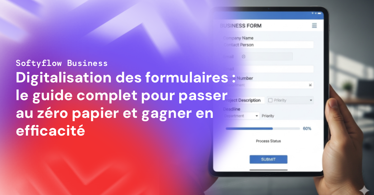 Gros plan sur une tablette numérique tenue par deux mains, affichant un formulaire commercial numérique moderne.